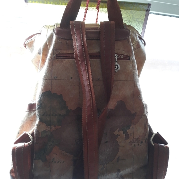 B.Angel 'New World Map' Brown Leather Backpack - Picture 2 of 9